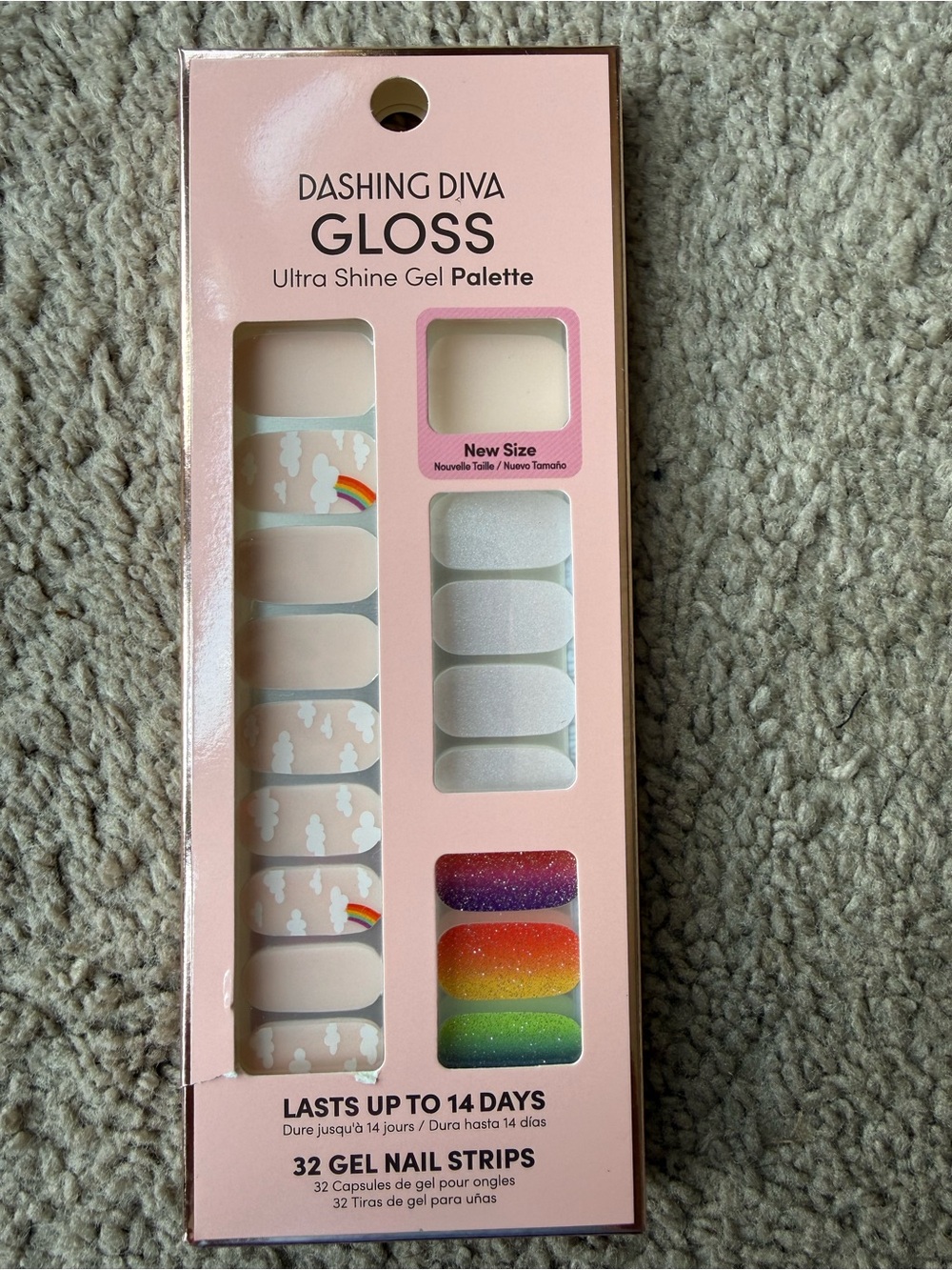 Dashing Diva Gloss Gel Nail Strips — Pink Palette with Rainbow & Cloud Accents